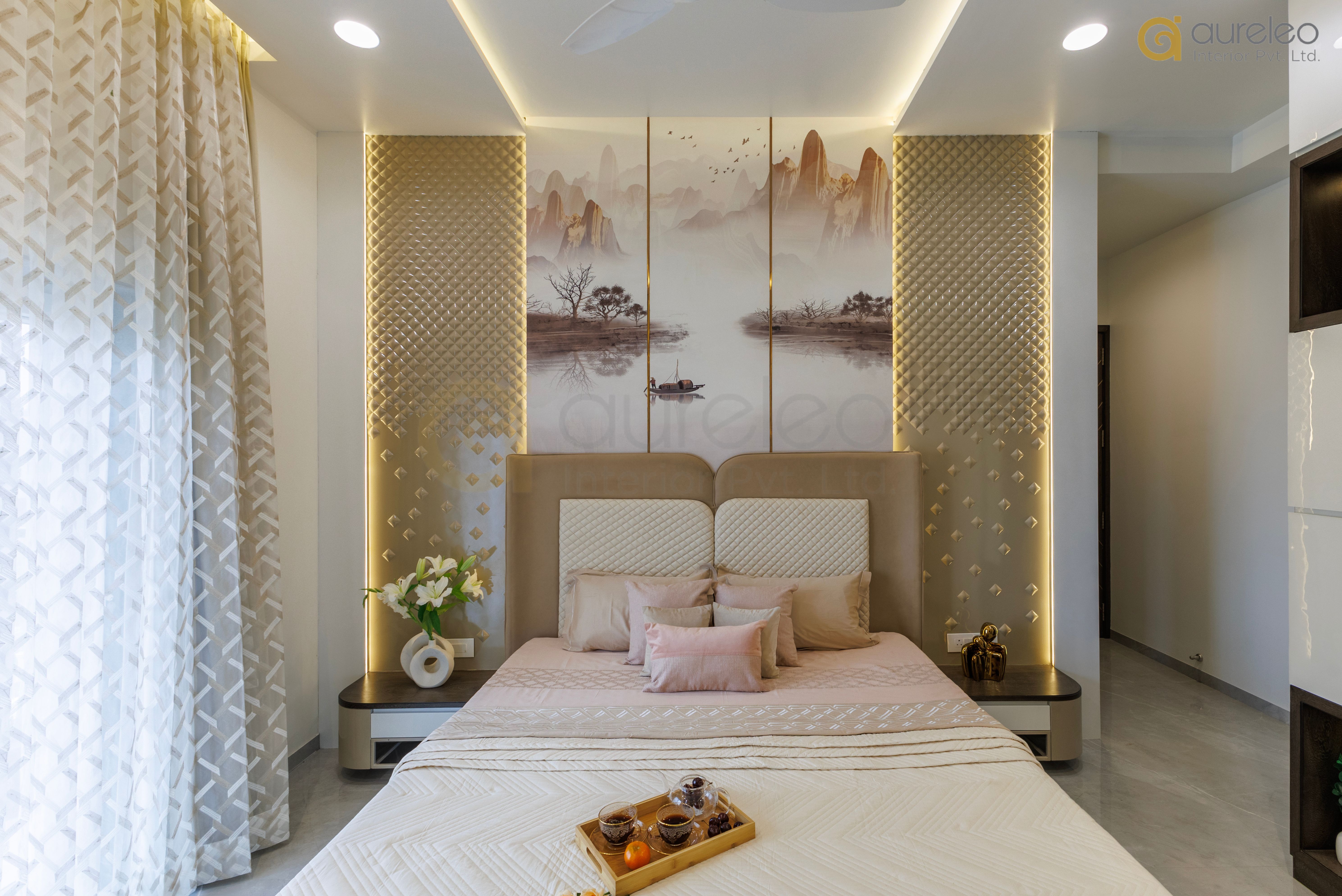 Warm Cove Lighting & Triptych Headboard